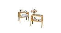 Slickblue 2 Pieces Bamboo Nightstand Sofa Table with Storage Shelf
