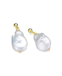 Elegant Sterling Silver 14K Gold Plating and Genuine Freshwater Pearl Dangling Earrings