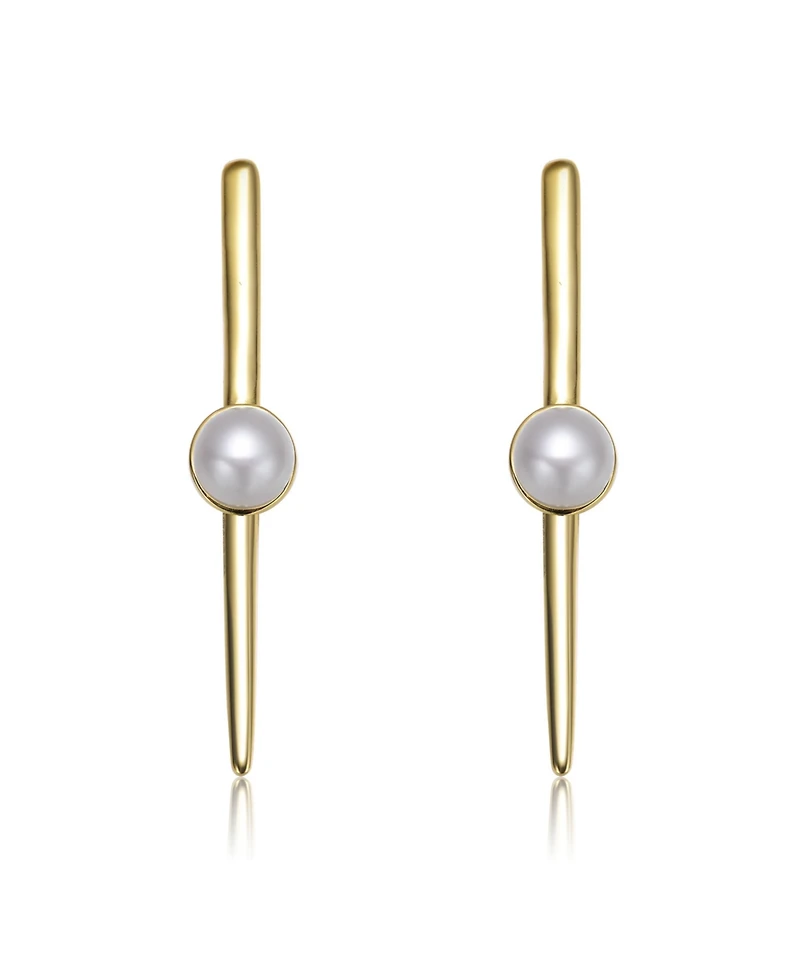 Sterling Silver 14K Gold Plated with Genuine Freshwater Pearl and Bar Drop Earrings