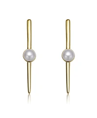 Sterling Silver 14K Gold Plated with Genuine Freshwater Pearl and Bar Drop Earrings