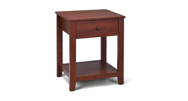 Night Stand End Side Table with Drawer and Storage Shelf