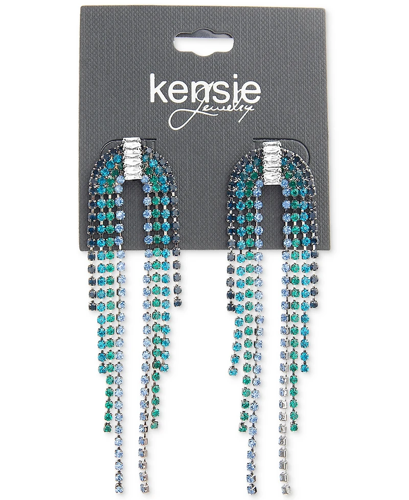 kensie Silver-Tone Multicolor Rhinestone Chain Fringe U-Shape Chandelier Earrings