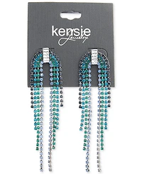 kensie Silver-Tone Multicolor Rhinestone Chain Fringe U-Shape Chandelier Earrings