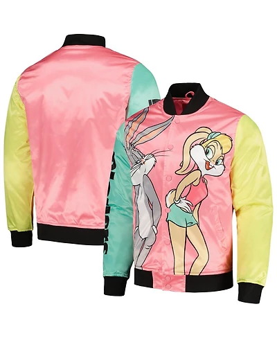 Men's Freeze Max Pink Looney Tunes Graphic Satin Full-Snap Jacket