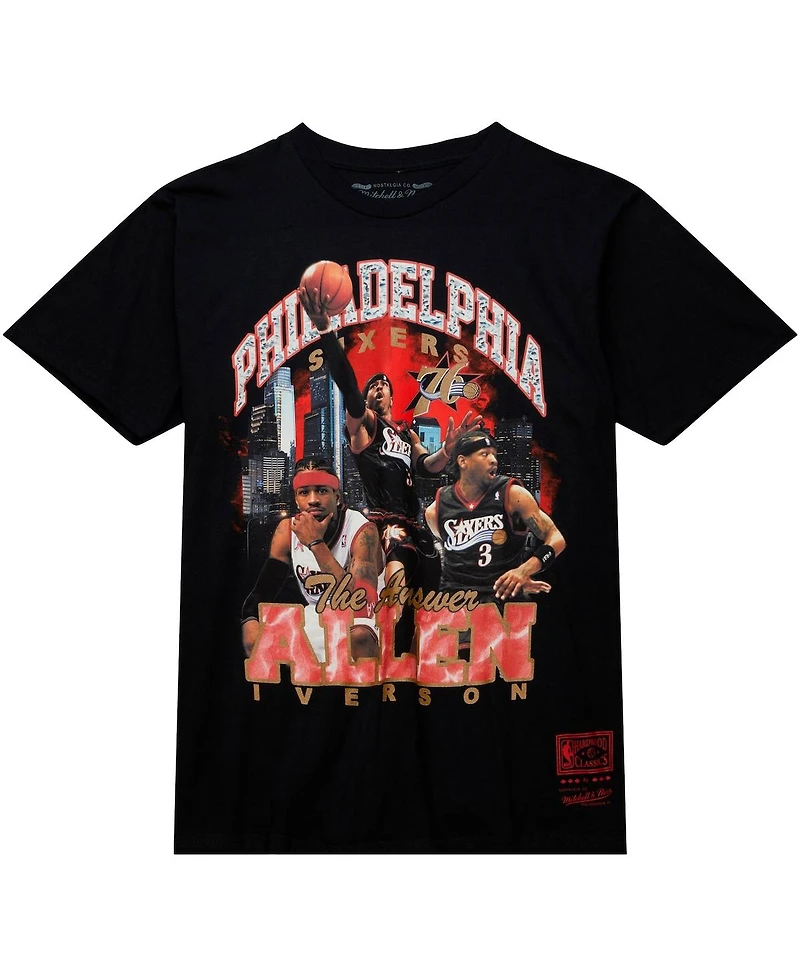 Men's Mitchell & Ness Allen Iverson Black Philadelphia 76ers Hardwood Classics Bling Concert Player T-shirt