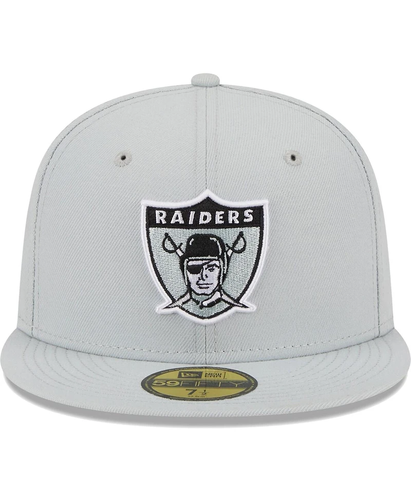 Men's New Era Gray Las Vegas Raiders Throwback Main 59FIFTY Fitted Hat
