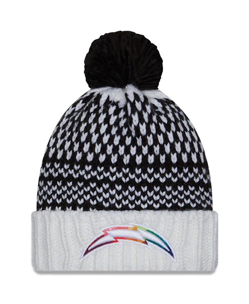 Women's New Era Black, White Los Angeles Chargers 2023 Nfl Crucial Catch Cuffed Pom Knit Hat