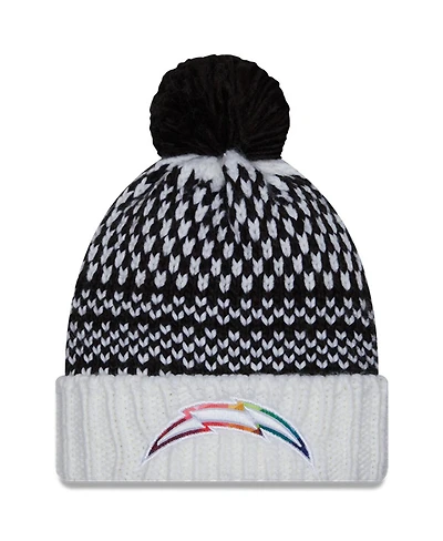 Women's New Era Black, White Los Angeles Chargers 2023 Nfl Crucial Catch Cuffed Pom Knit Hat