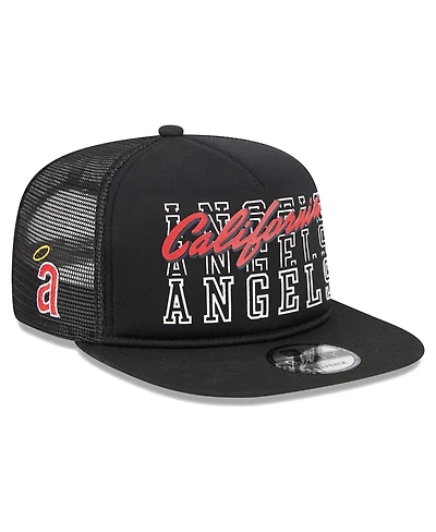 Men's New Era Black California Angels Cooperstown Collection Street Team A-Frame Trucker 9FIFTY Snapback Hat