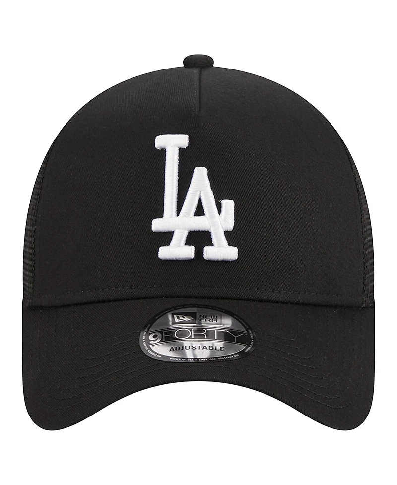 Men's New Era Black Los Angeles Dodgers A-Frame 9FORTY Trucker Adjustable Hat
