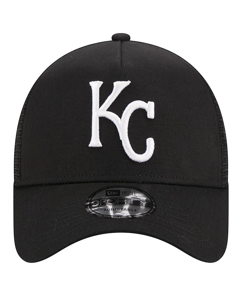 Men's New Era Black Kansas City Royals A-Frame 9FORTY Trucker Adjustable Hat
