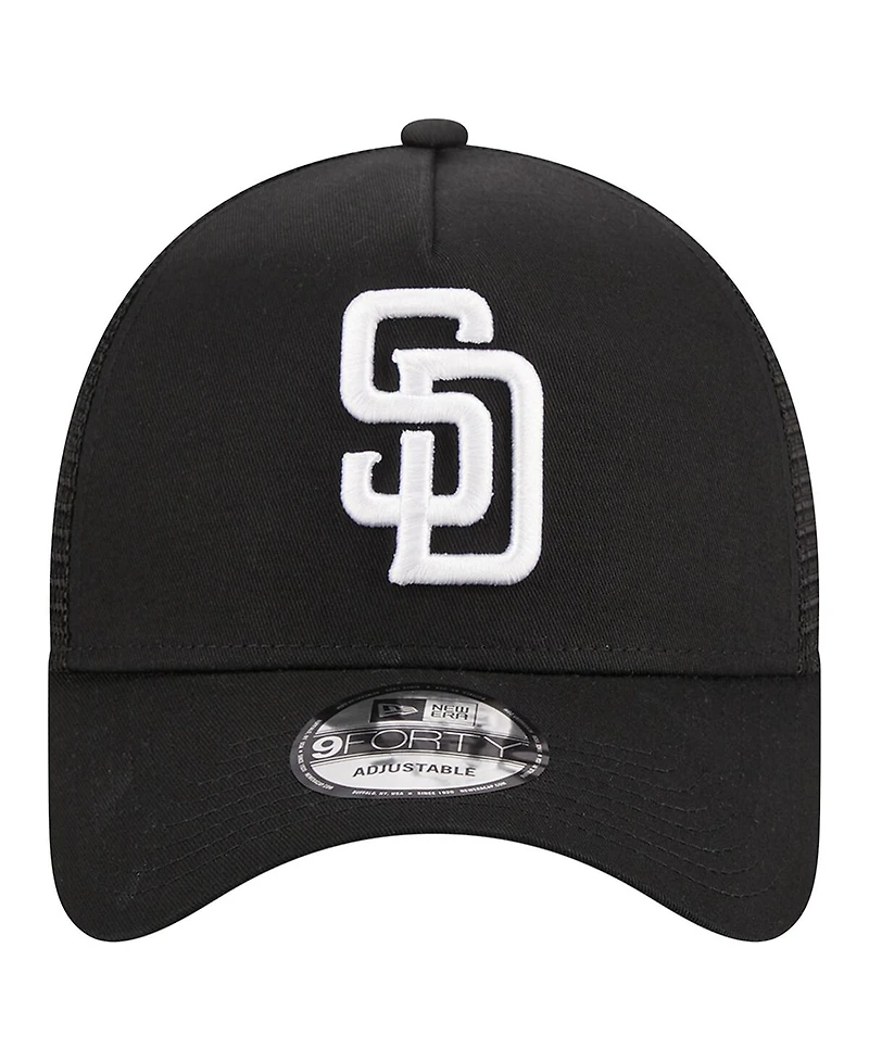 Men's New Era Black San Diego Padres A-Frame 9FORTY Trucker Adjustable Hat