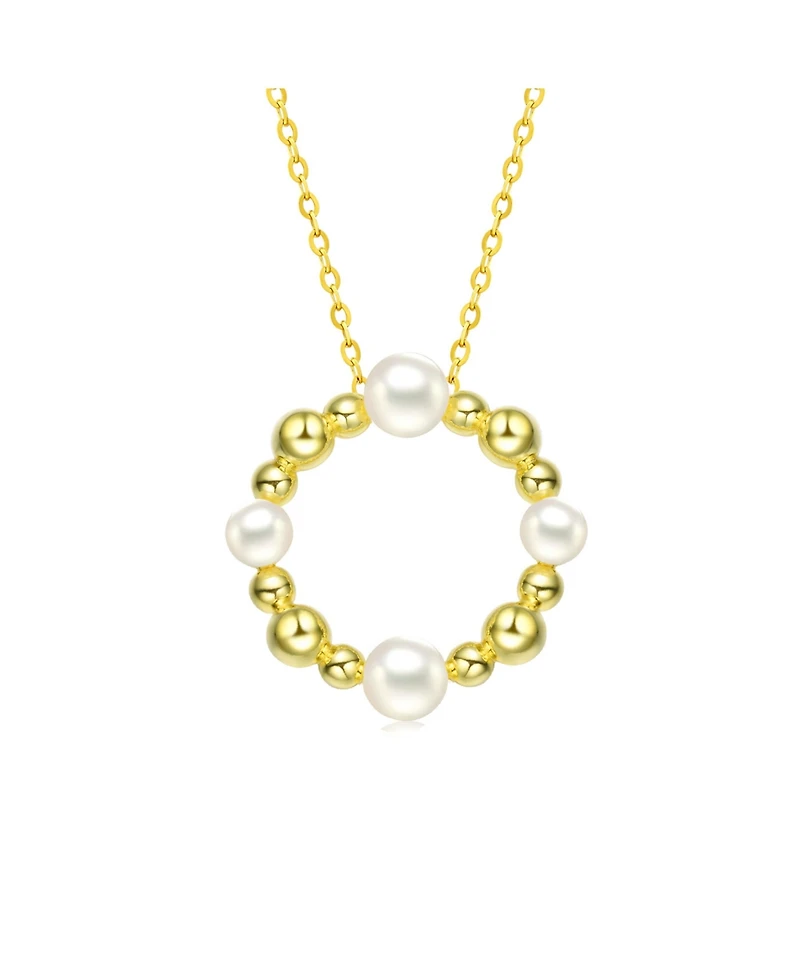 Sterling Silver 14K Gold Plated 4-5MM Fresh Water Pearl Round Pendant Necklace