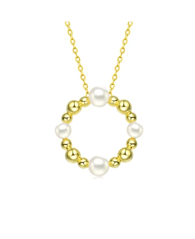 Sterling Silver 14K Gold Plated 4-5MM Fresh Water Pearl Round Pendant Necklace