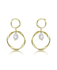 Classy Sterling Silver 14K Gold Plating and Genuine Freshwater Pearl DanglingEarrings