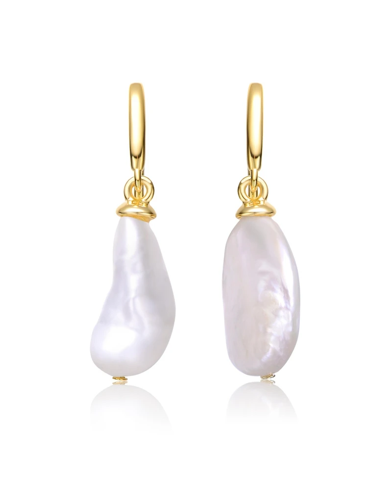 Elegant Sterling Silver & 14K Gold-Plated Baroque Pearl Dangle Earrings