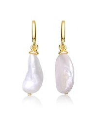 Elegant Sterling Silver & 14K Gold-Plated Baroque Pearl Dangle Earrings