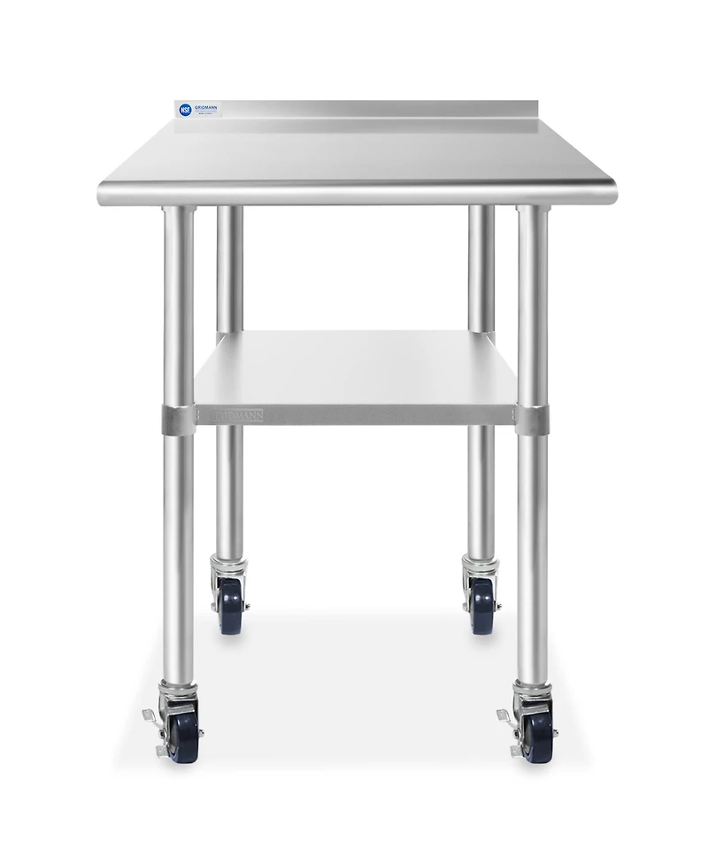 Gridmann x 24 Inch Stainless Steel Table w/ Backsplash & 4 Casters