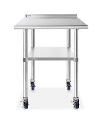 Gridmann x 24 Inch Stainless Steel Table w/ Backsplash & 4 Casters