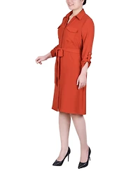 Ny Collection Women's Long Roll Tab Sleeve Shirtdress