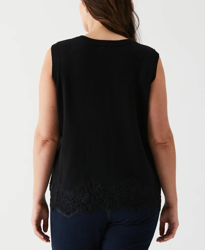 Ella Rafaella Plus Size Lace Trim Sleeveless Shell Sweater