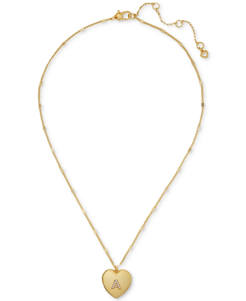Kate Spade New York Gold-Tone Crystal A Locket Pendant Necklace, 16" + 3" extender
