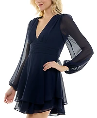 B Darlin Juniors' Flutter-Sleeve V-Neck Layered Dress