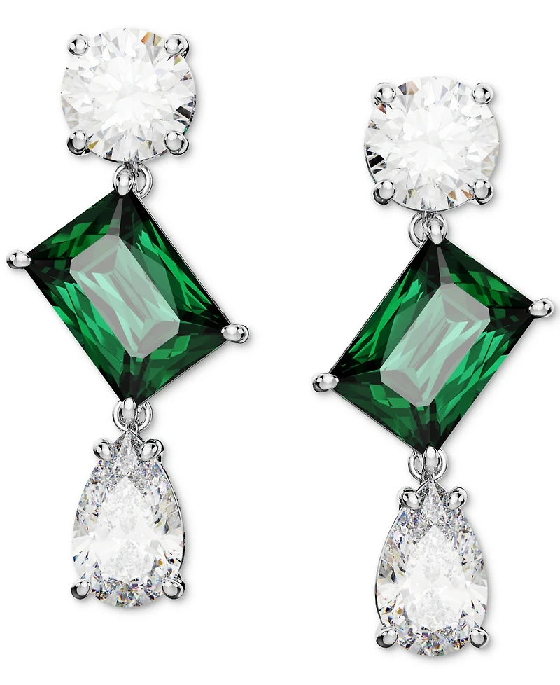 Swarovski Silver-Tone Mesmera Green Stone Drop Earrings