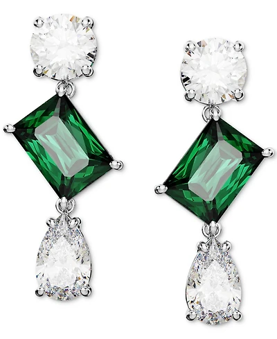 Swarovski Silver-Tone Mesmera Green Stone Drop Earrings