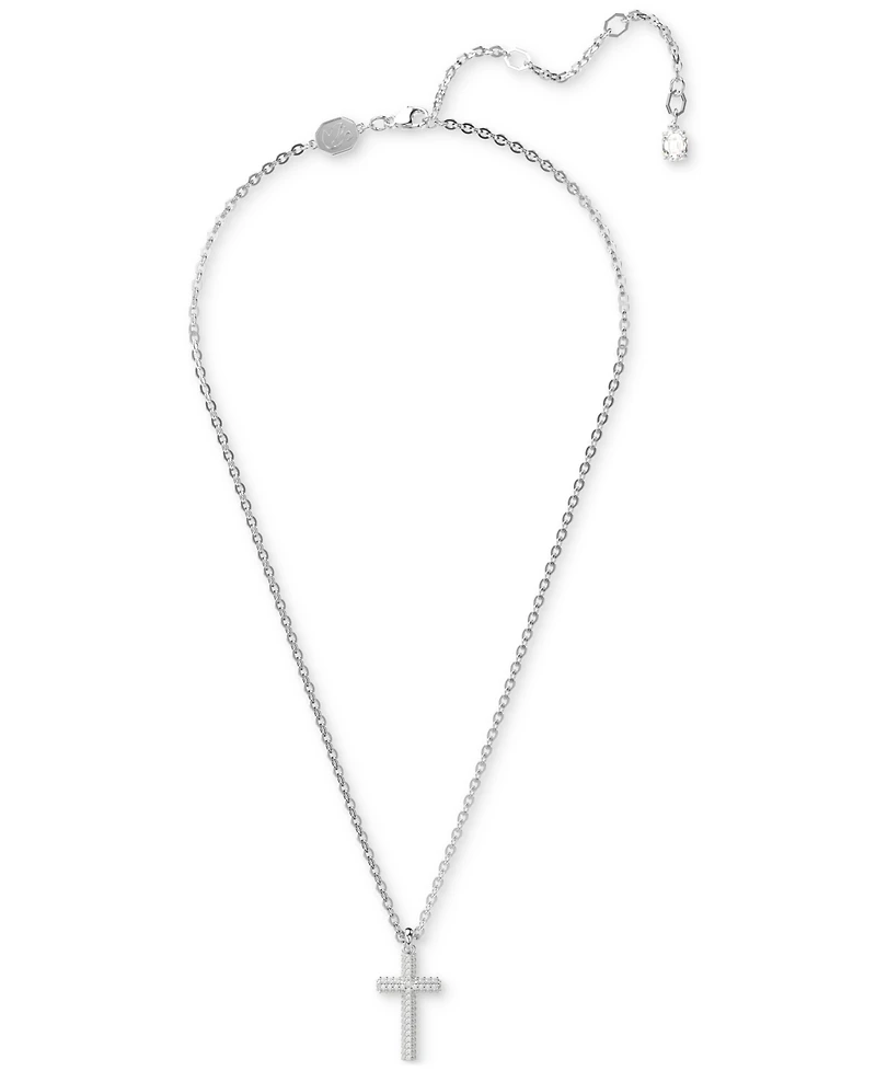 Swarovski Silver-Tone Insigne Crystal Cross Pendant Necklace, 15" + 3" extender