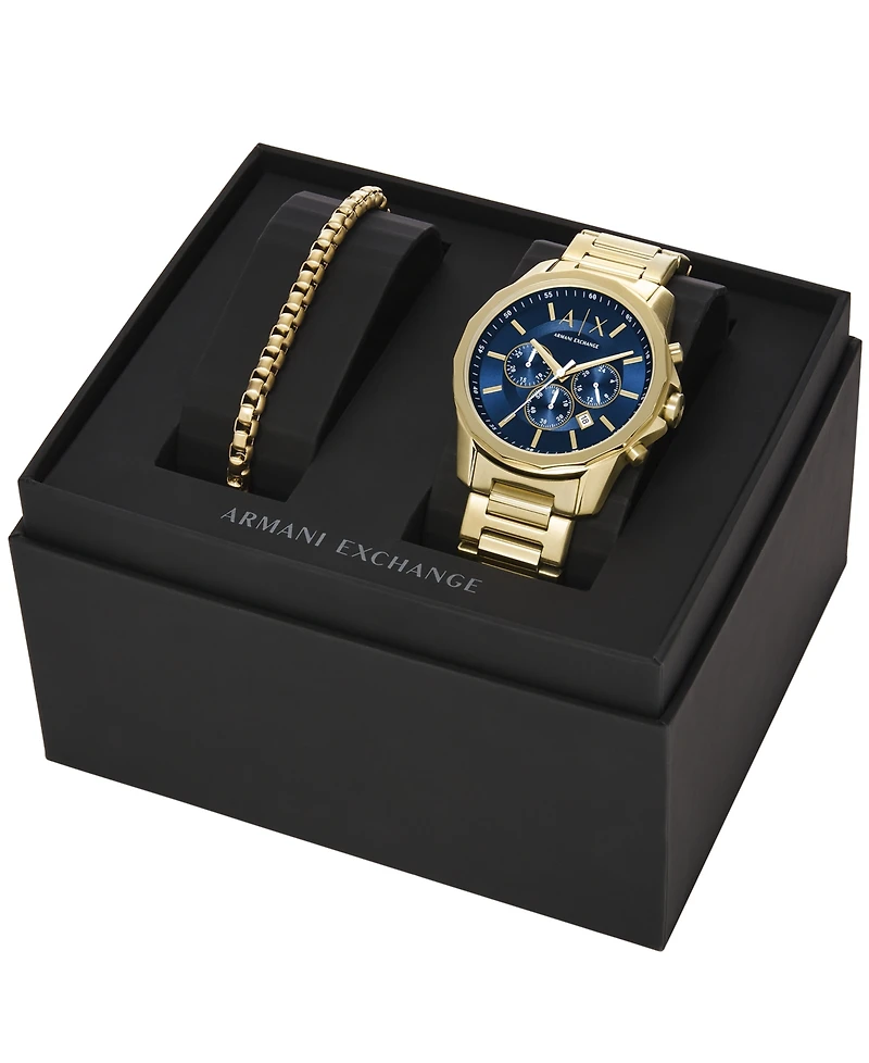 A|X Armani Exchange Men's Chronograph Gold-Tone Stainless Steel Watch 44mm Set, 2 Pieces