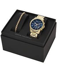 A|X Armani Exchange Men's Chronograph Gold-Tone Stainless Steel Watch 44mm Set, 2 Pieces