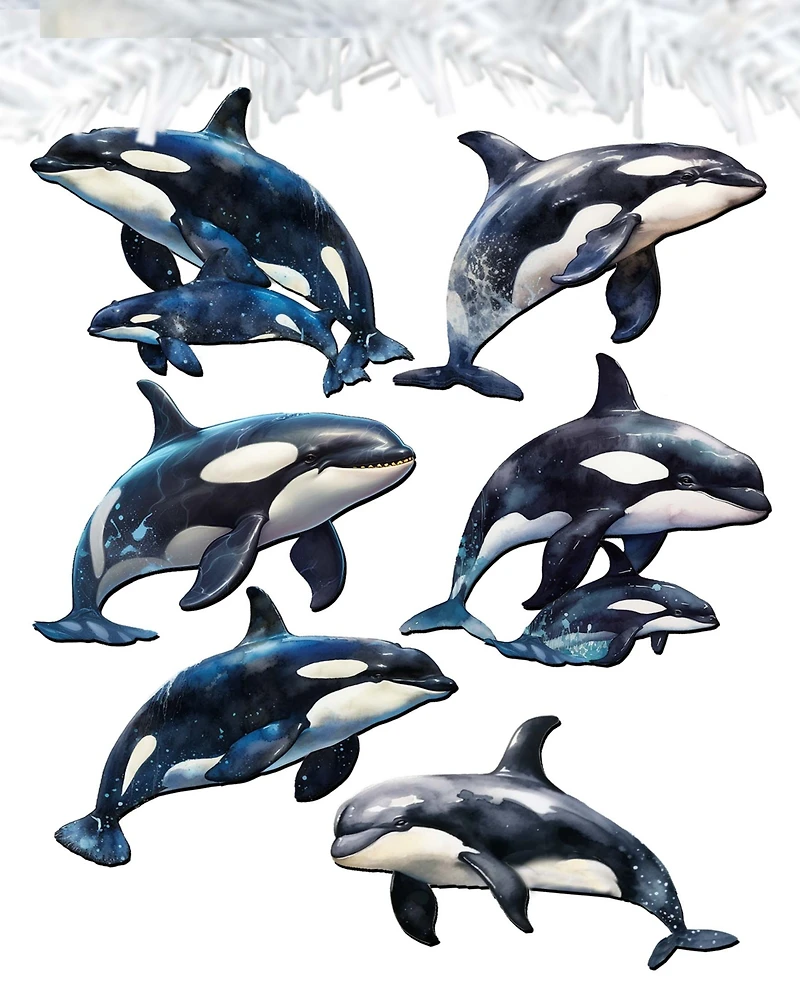 Designocracy Holiday Wooden Clip-On Ornaments Majestic Orcas Set of 6 G. DeBrekht