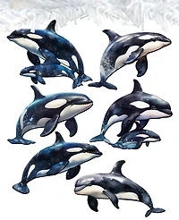 Designocracy Holiday Wooden Clip-On Ornaments Majestic Orcas Set of 6 G. DeBrekht