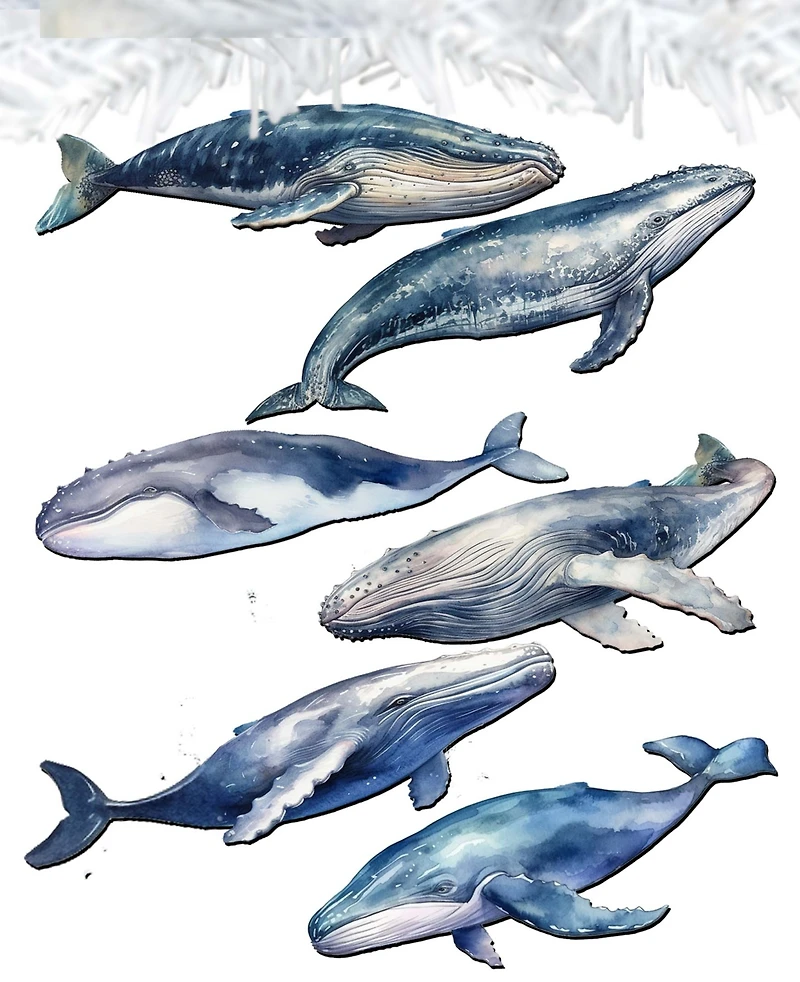 Designocracy Holiday Wooden Clip-On Ornaments Humpback Whales Set of 6 G. DeBrekht