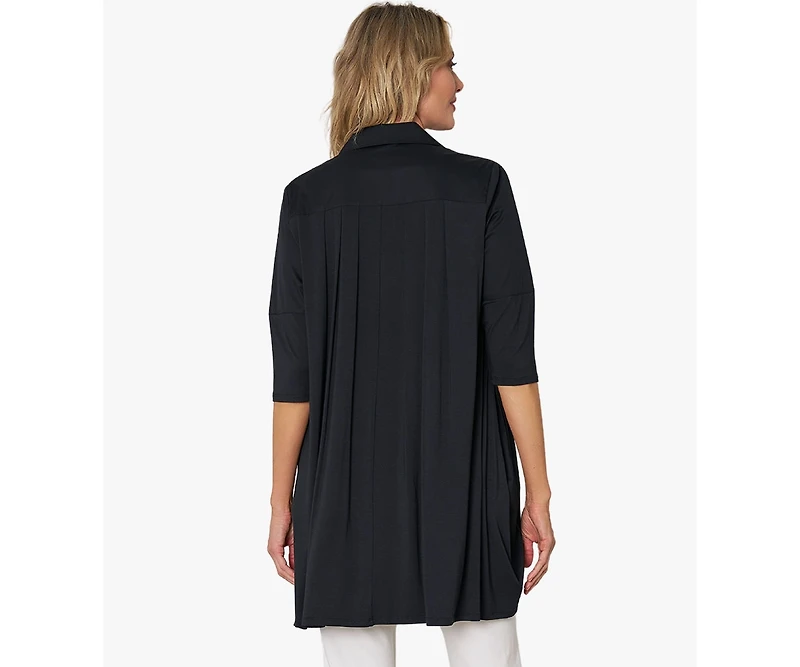 Stella Carakasi Women's 3/4 Sleeve Button-Front Cotton Poplin And Jersey Shirt Top Tiburon Tunic Icon