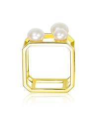 Sterling Silver 14K Gold Plated 5-7MM Fresh Water Pearls Geometric Ring