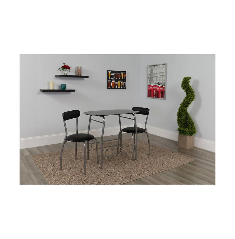 Emma+Oliver 3 Piece Space-Saver Glass Bistro Set With Vinyl Padded Chairs