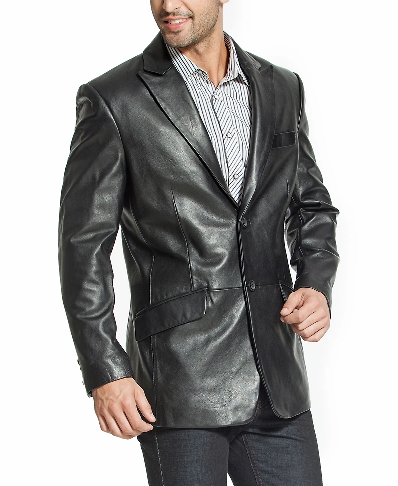 Bgsd Men Peak Lapel Two-Button Leather Blazer