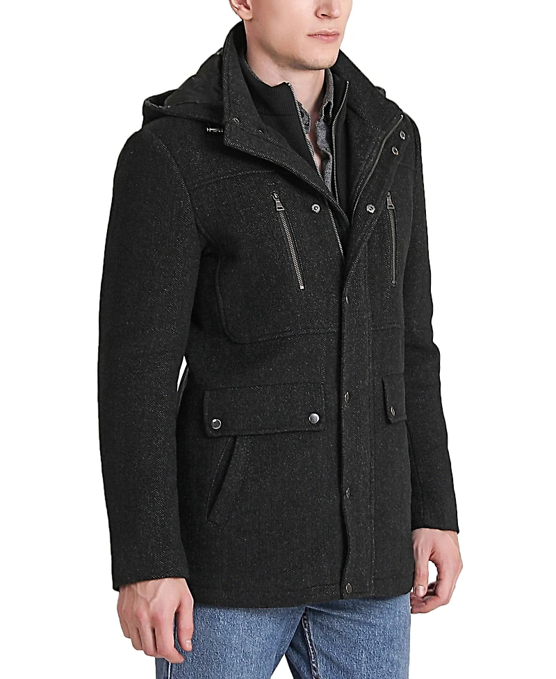 Bgsd Men Adam Herringbone Wool Car Coat with Bib