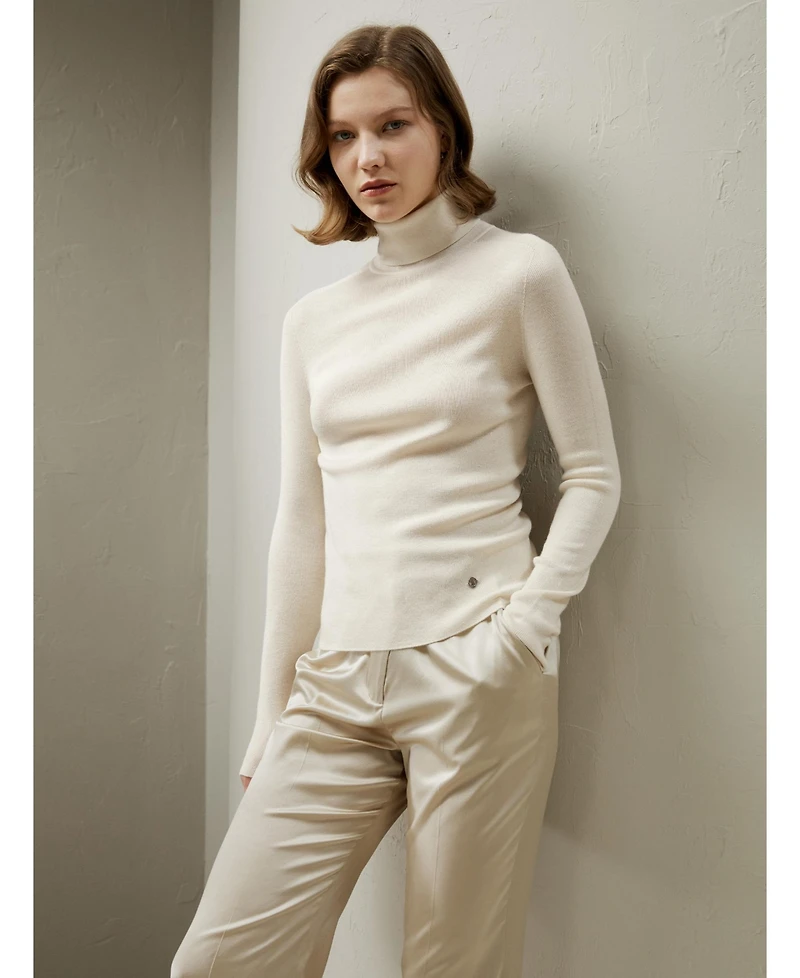 Lilysilk Women's Seamless Silk Knit Turtleneck Sweater