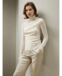 Lilysilk Women's Seamless Silk Knit Turtleneck Sweater