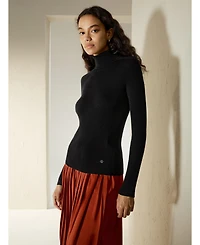 Lilysilk Women's Seamless Silk Knit Turtleneck Sweater