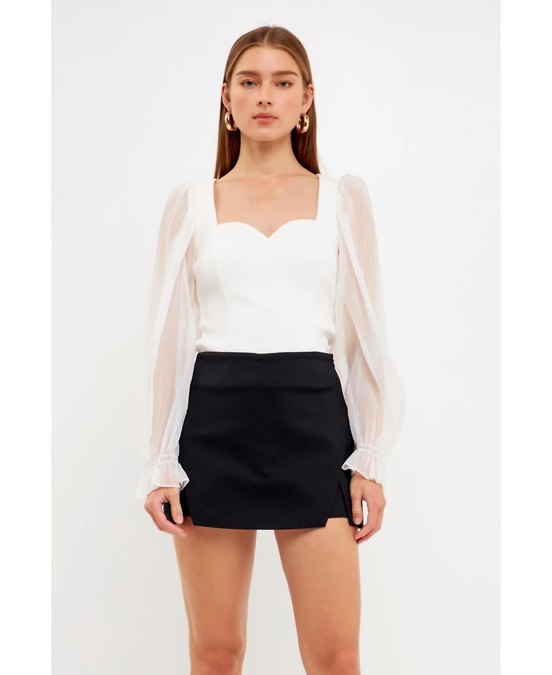 endless rose Women's Organza Sleeve Knit Top