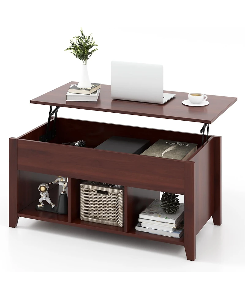 Lift Top Coffee Table with Hidden Compartment and Storage Shelves