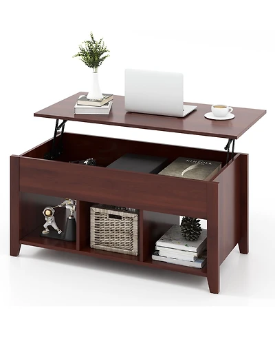 Lift Top Coffee Table with Hidden Compartment and Storage Shelves