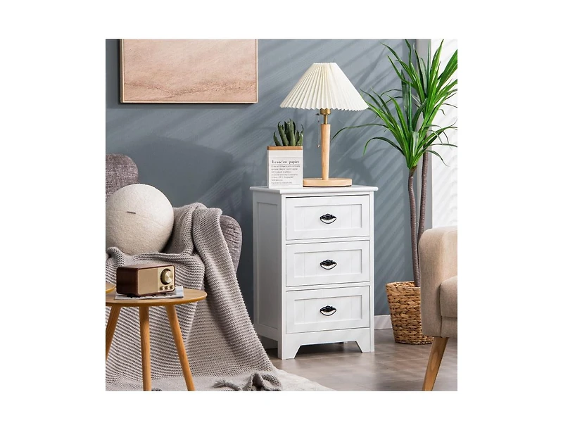 3 Drawers End Storage Wood Side Nightstand