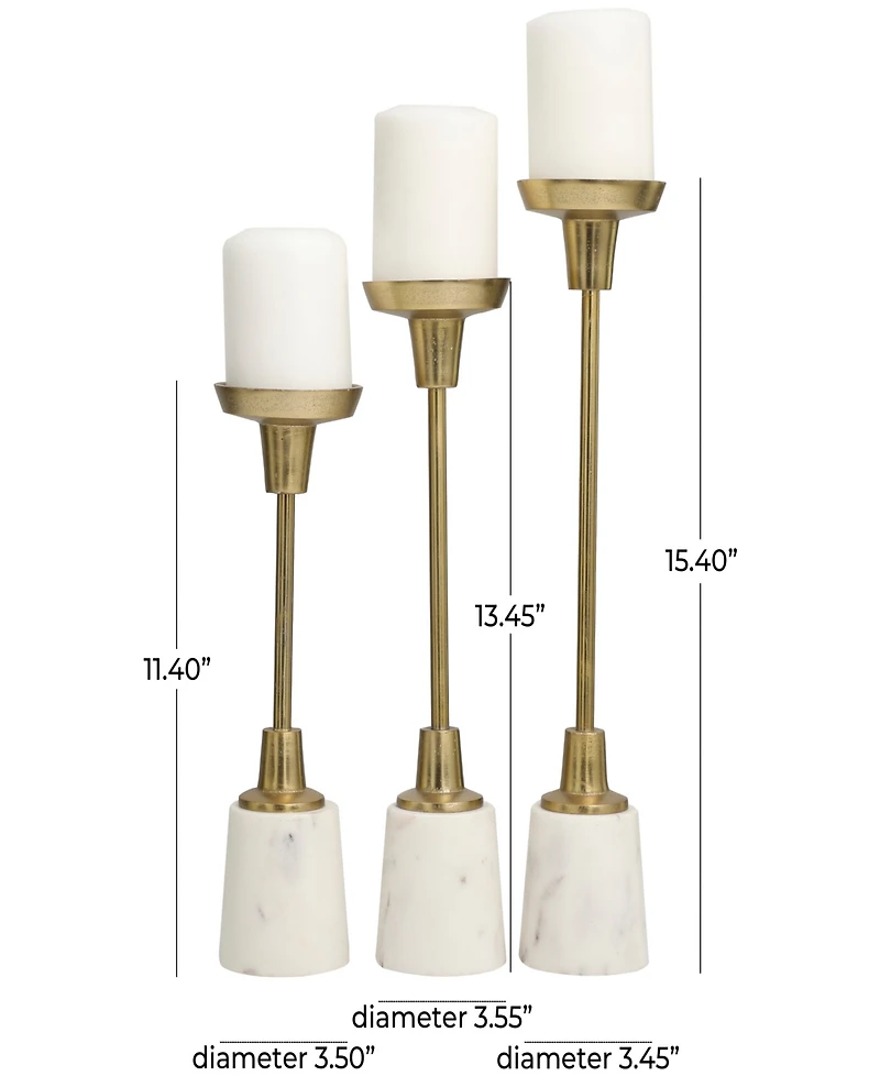 Aluminum Slim Candle Holder with White Marble Base 15", 13" and 11"H, Set of 3