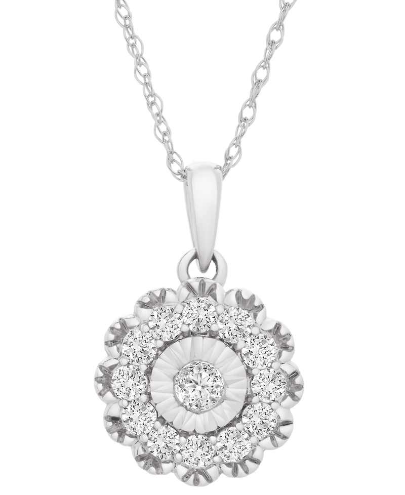 Wrapped in Love Diamond Flower Pendant Necklace (1/2 ct. tw) in 14k White Gold, 18" + 2" extender, Created for Macy's