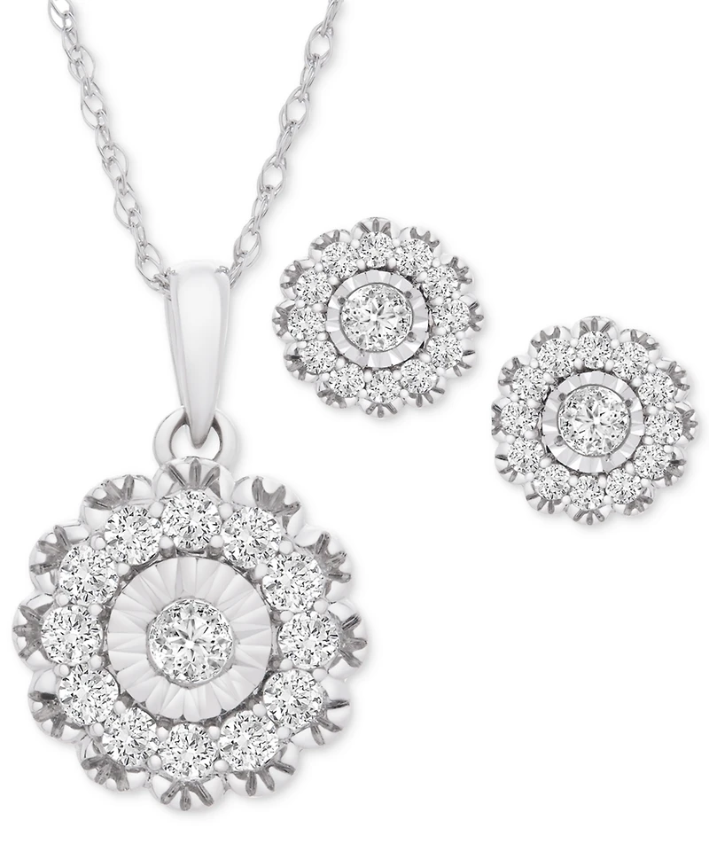 Wrapped in Love Diamond Flower Pendant Necklace (1/2 ct. tw) in 14k White Gold, 18" + 2" extender, Created for Macy's